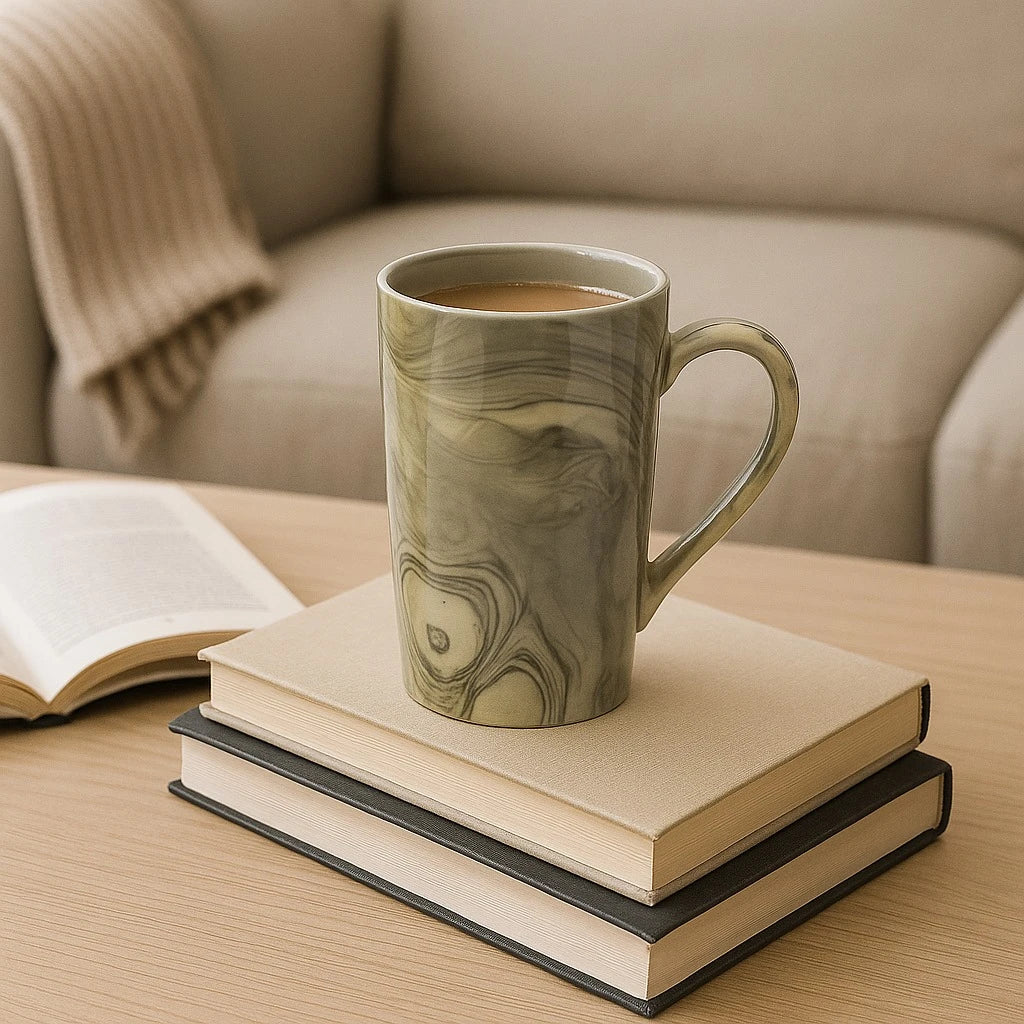 Tall Gray & White Marbled Ceramic Mug