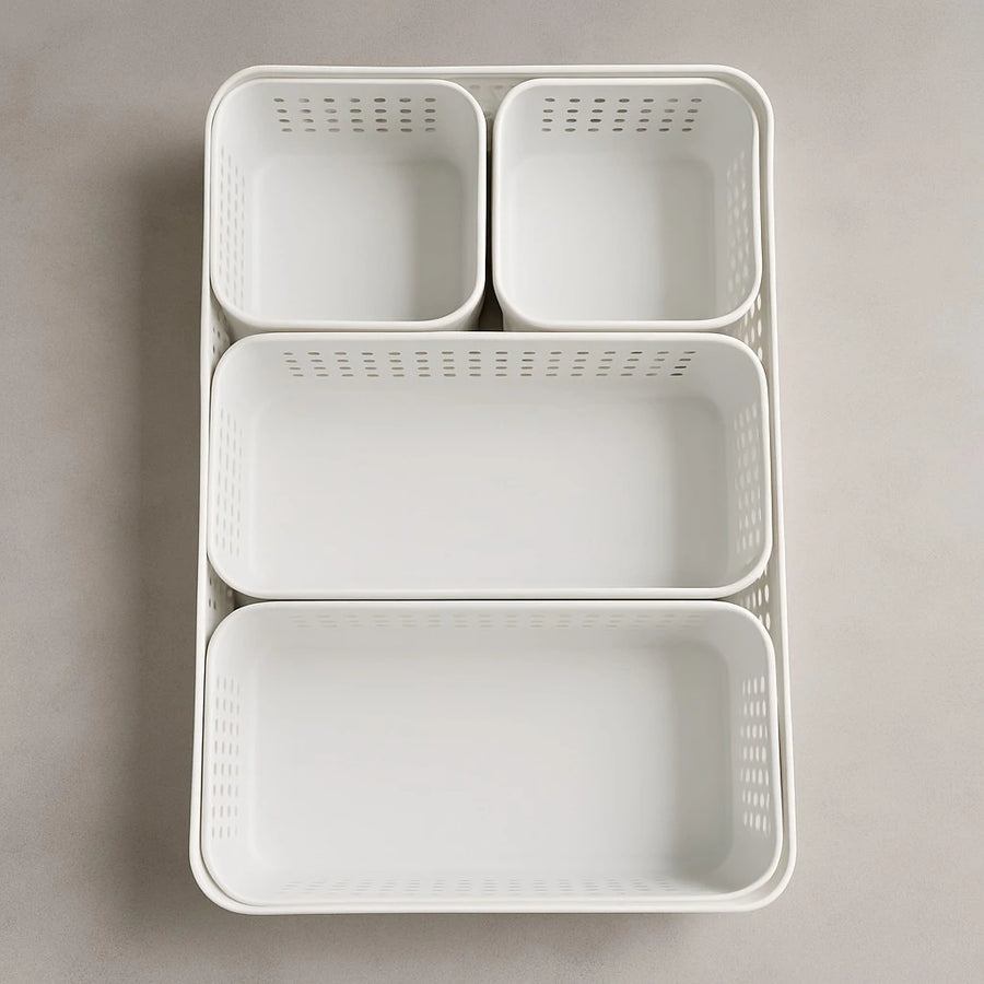 Set of 5 Plastic Drawer Organizer Baskets