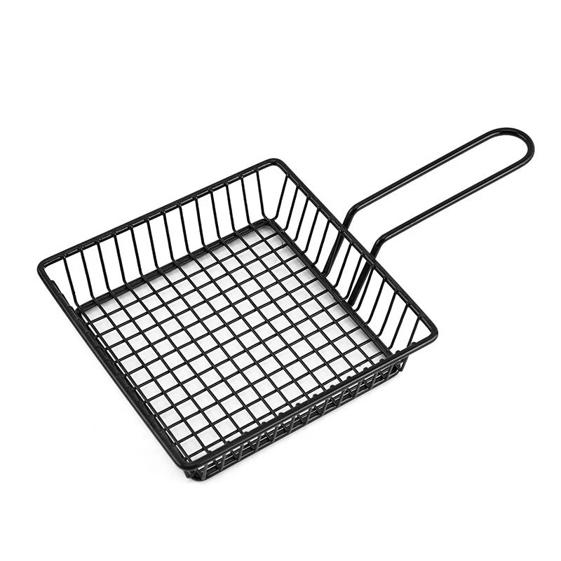 Iron Frying and Serving Basket with Long Handle for Fries Chicken Wings Bread and Snacks