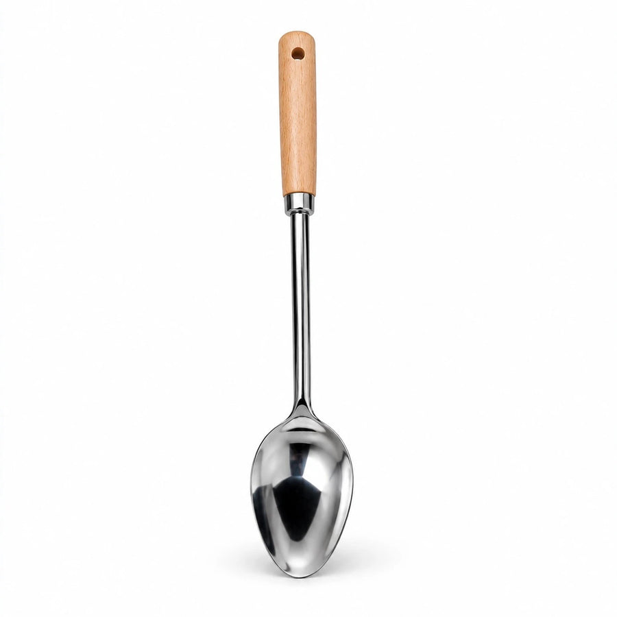 Adawat Stainless Steel Serving Spoon Wooden Handle Kitchen Cooking Spoon Soup Spoon Sauce Spoon Rice Spoon