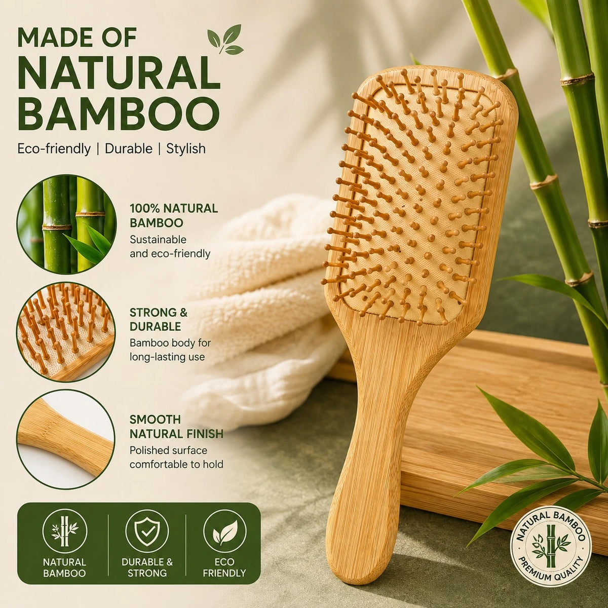 Travel Large Bamboo Paddle Hair Brush Scalp Massage Detangling Hair Comb hair styler