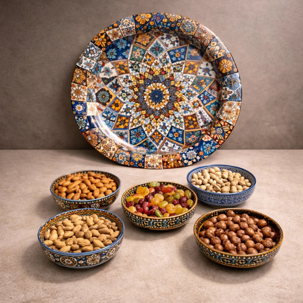 Turkish Serving Tray Set Metal Tray Ottoman Mosaic Mandala Design Coffee Tea Snack Set With 5 Bowls Decorative Serving Tray - Image 4