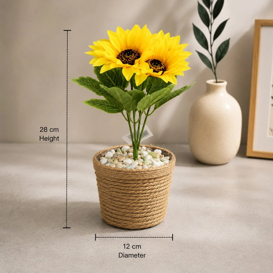 Artificial Sunflower Potted Plant Decorative Floral Arrangement Tabletop Home Office Decor Yellow Flowers