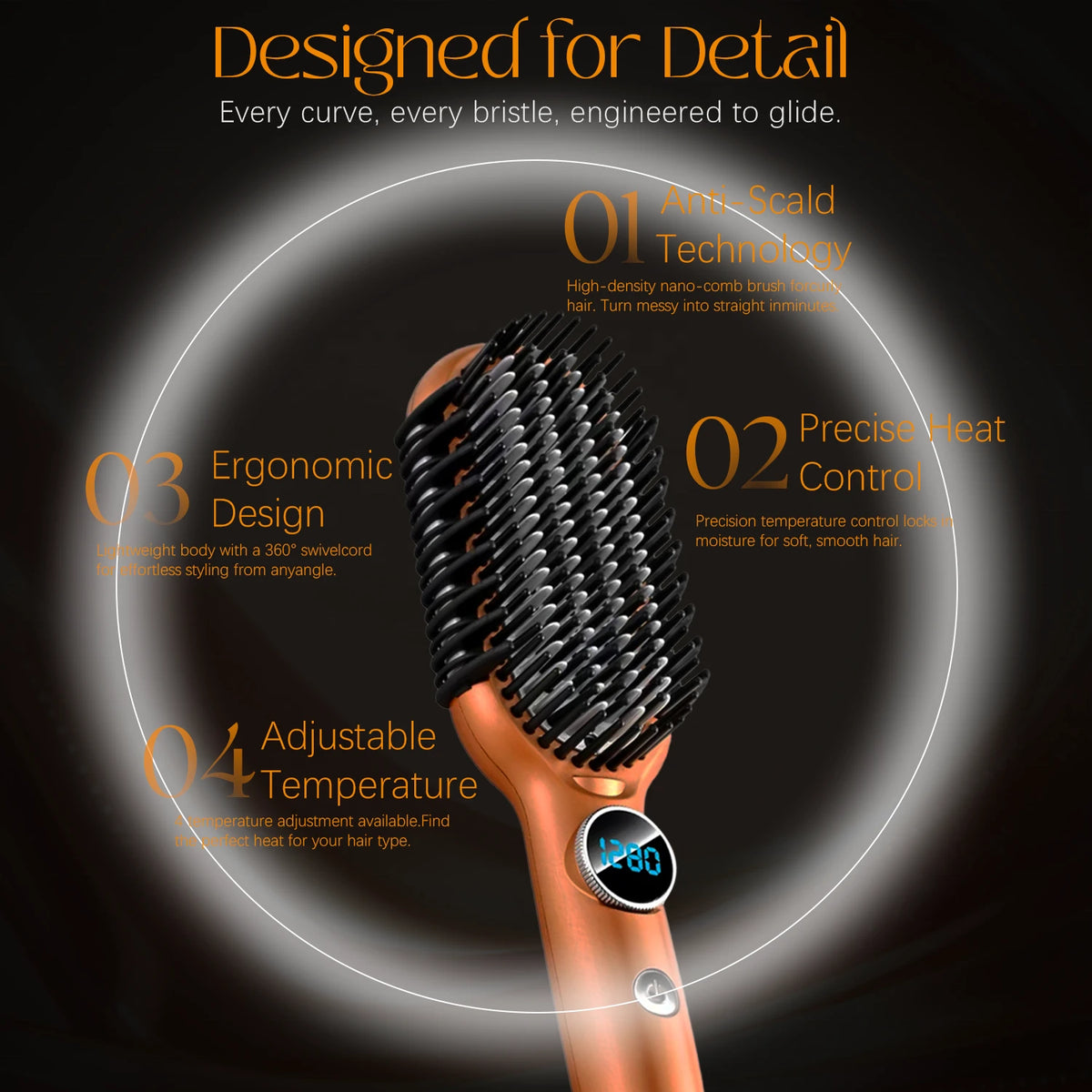 Straightening Hair Brush with LCD Display | Ionic Heated Hair Straightener Comb - Image 5