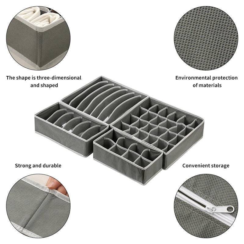 4-Piece Foldable Drawer Organizer Storage Box Set for Clothes Underwear Socks Bras