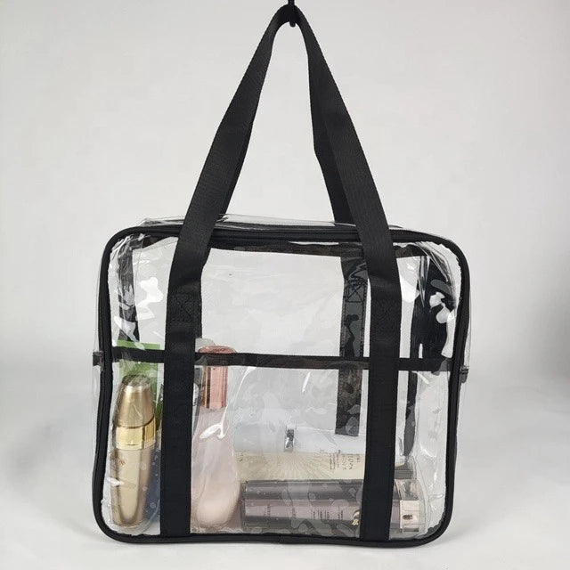Clear Transparent Makeup & Toiletry Storage Bag with Handles & Zipper for Travel Beauty Cosmetics Organization