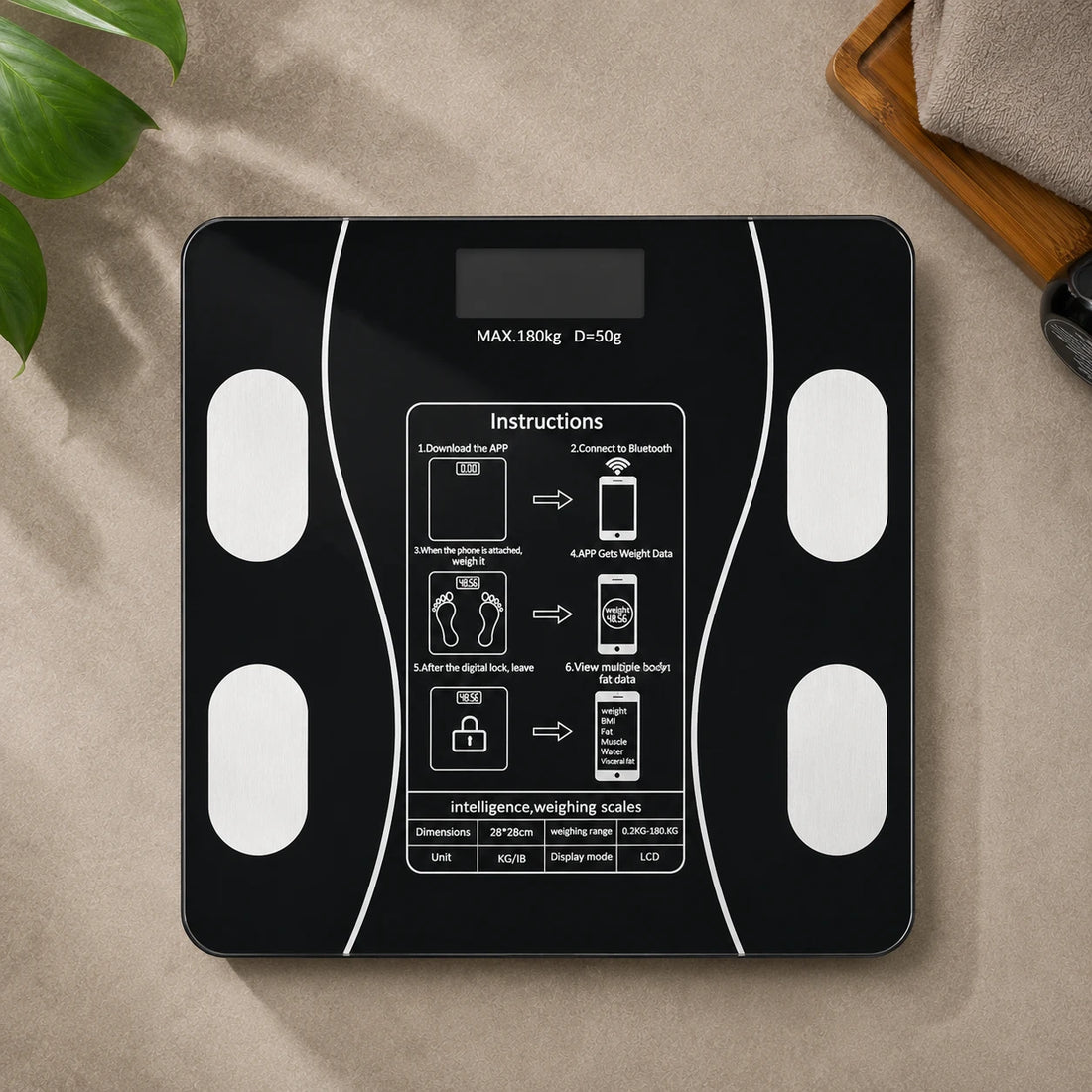 Balance Weight Measure Bluetooth Body Fat Smart Scale Digital Bathroom Scale LCD Display Tempered Glass Rechargeable Health Analyzer Black