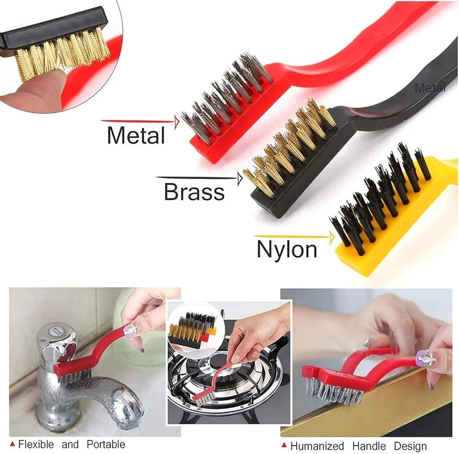 3 Piece Wire Cleaning Brush Set with Nylon Brass and Stainless Steel Bristles for Rust and Detail Cleaning