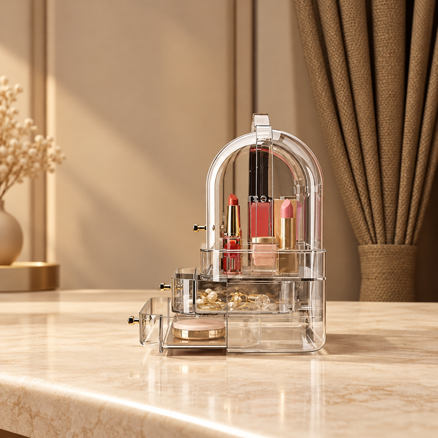 Small Makeup Cosmetic Organizer with Dustproof Cover Drawers