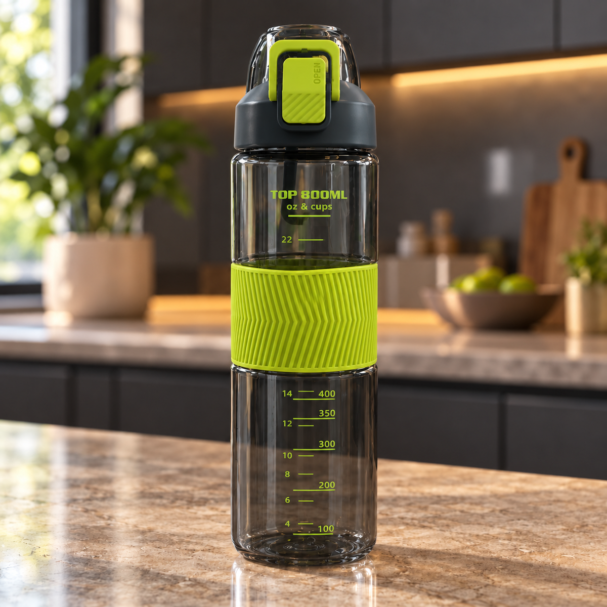 Large Capacity Sports Bottle with Locking Lid Handle and Textured Grip