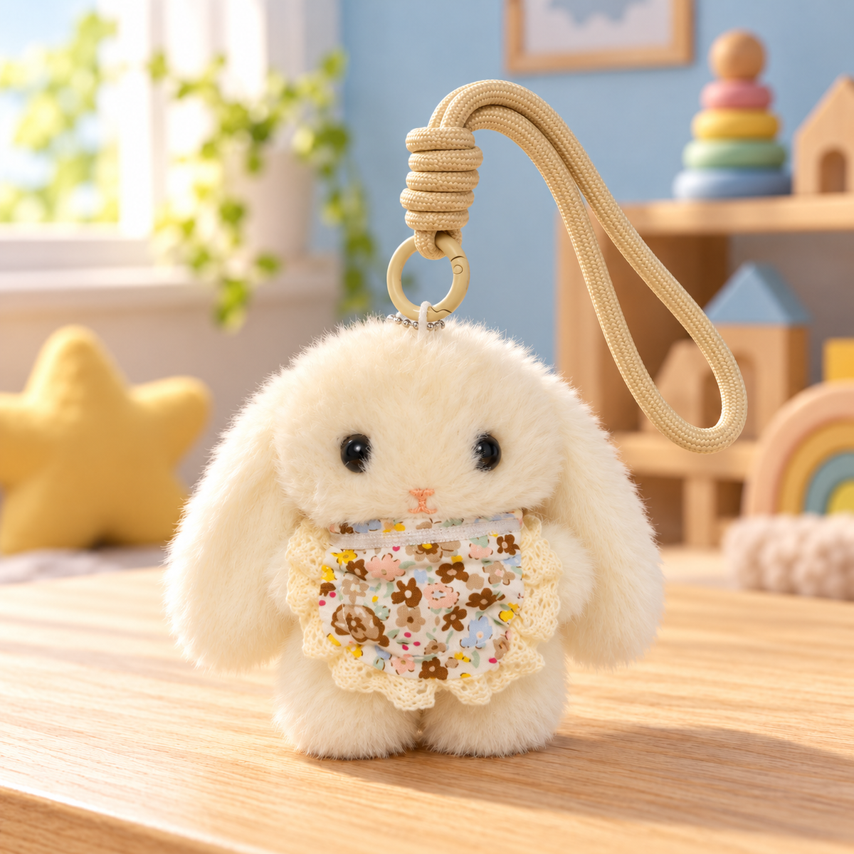 Plush Bunny Keychain with Wrist Strap