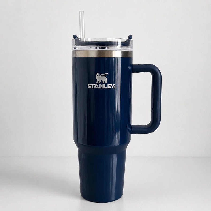 Stanley Stainless Steel Insulated Travel Tumbler Cup With Handle Straw Thermal Mug Navy Blue 40 Oz