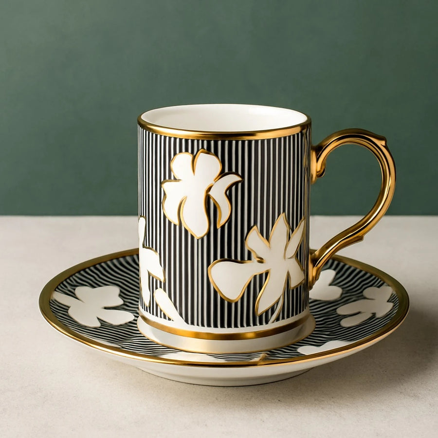 Black & Gold Porcelain Coffee Espresso Cup, Set of 6
