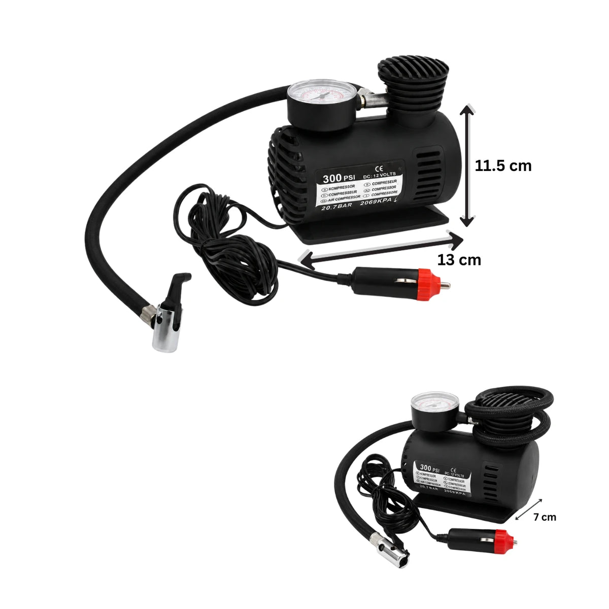 Portable 300 PSI DC 12V Air Compressor Tire Inflator Pump with Pressure Gauge