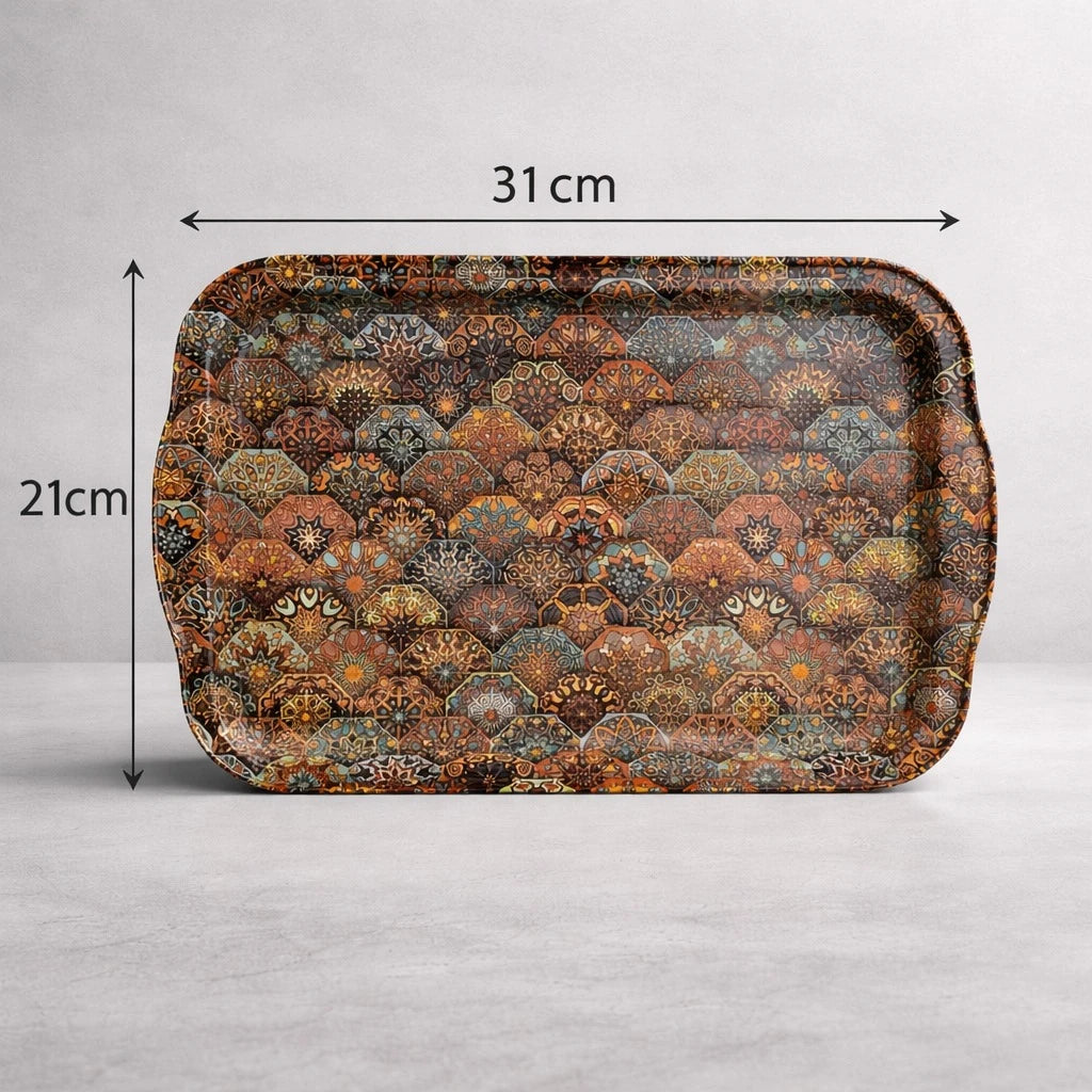 Turkish Serving Tray Rectangular Mandala Pattern Decorative Tray Kitchen Tea Coffee Tray 31 cm Length 21 cm Width