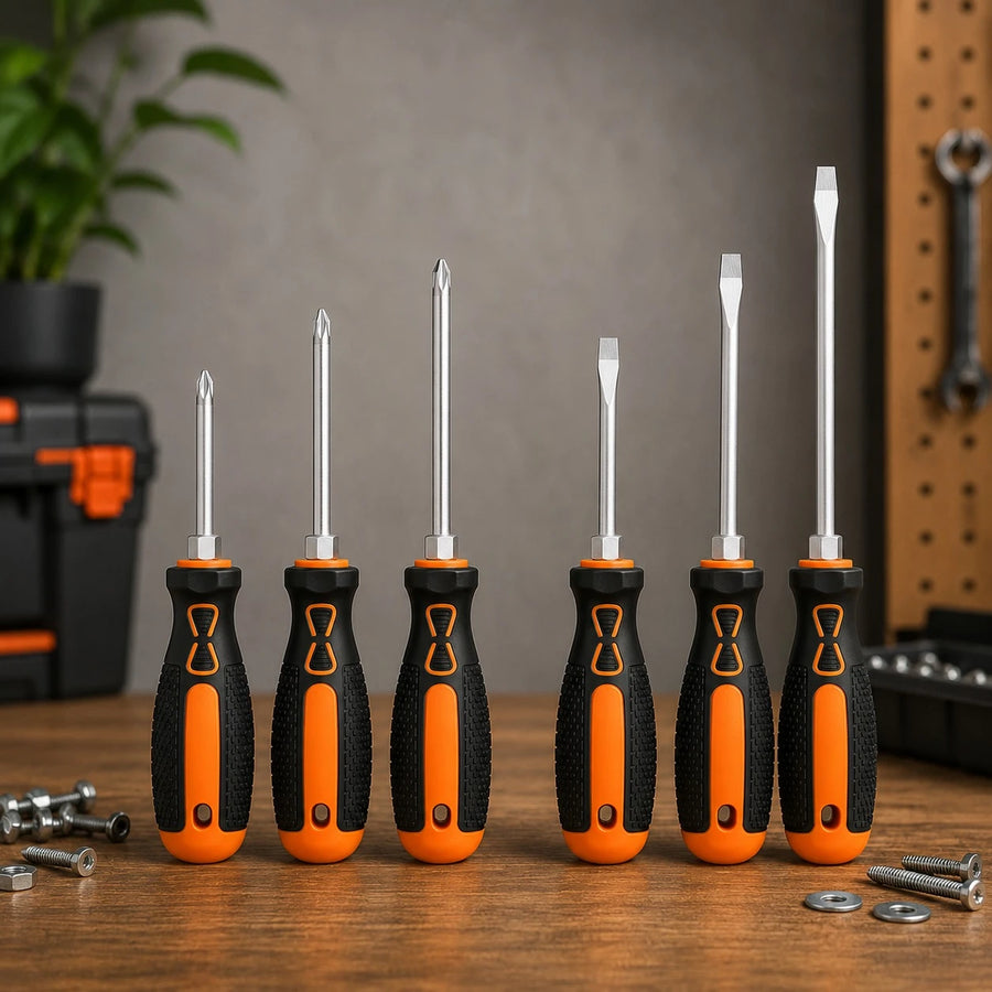 6 Piece Magnetic Screwdriver Set Phillips and Flat Head | Ergonomic Grip Home Repair Tool Set