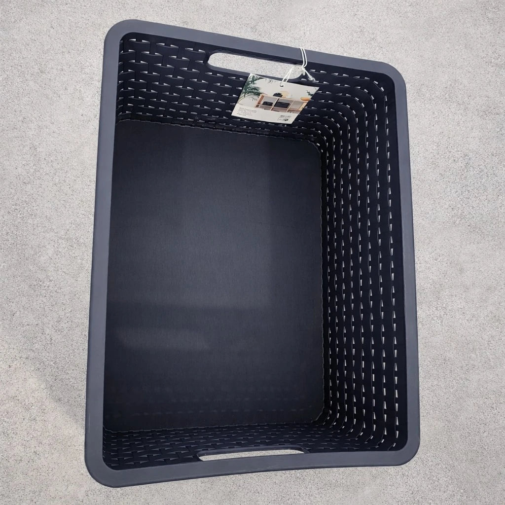 Rotho Storage Basket Plastic Woven Design Multi Purpose Organizer Dark Grey Swiss Made 18 Liters - Image 4