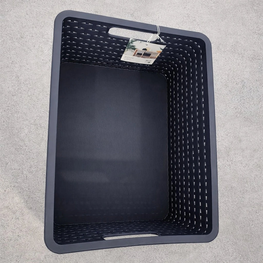 Rotho Storage Basket Plastic Woven Design Multi Purpose Organizer Dark Grey Swiss Made 18 Liters