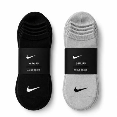 Nike Ankle Socks Low Cut Sports Socks Casual Everyday Breathable Stretch Fit Running Walking Training Comfort Socks 3 Pair Set Black Gray