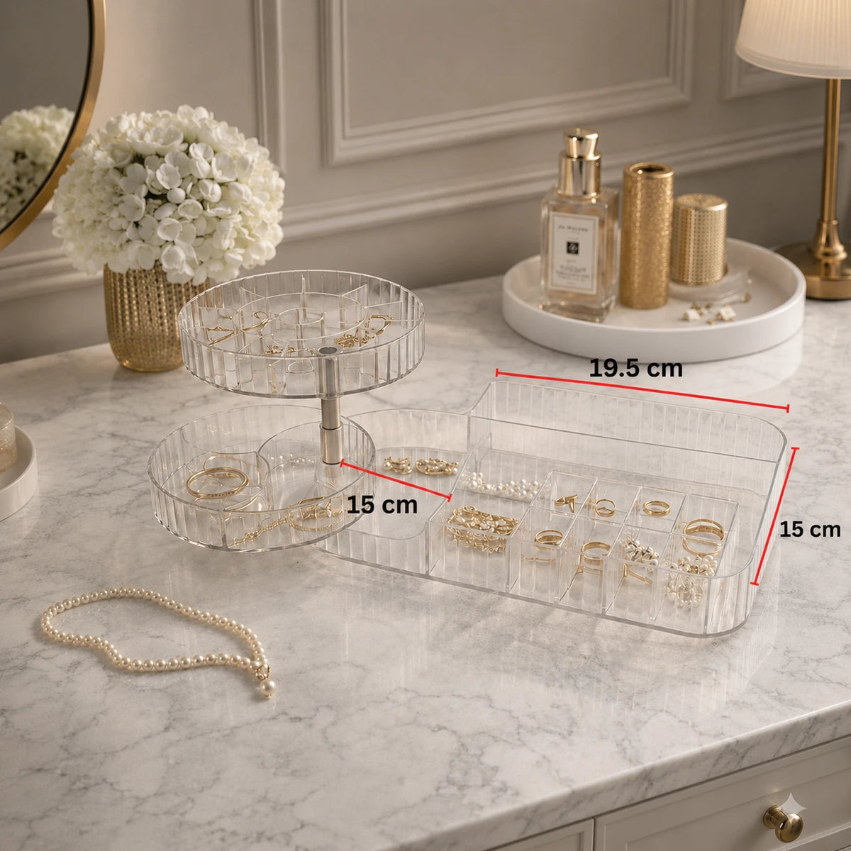 360° Rotating Jewelry Organizer Acrylic Jewelry Storage Box with Compartments