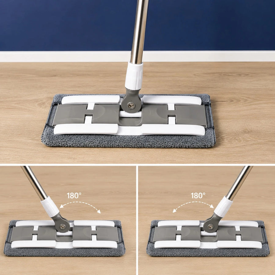 Flat Floor Mop Stainless Steel Handle Microfiber Cleaning Pad 180 Degree Swivel Head Wet Dry Mop With Extra Pad