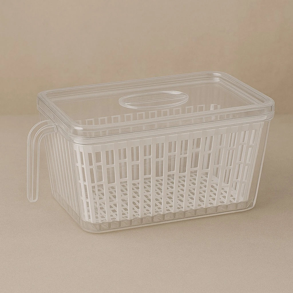 Fridge Food Drain Container Transparent and Green with Lid Fruit Vegetable Produce Meal Prep Storage Organizer - Image 3