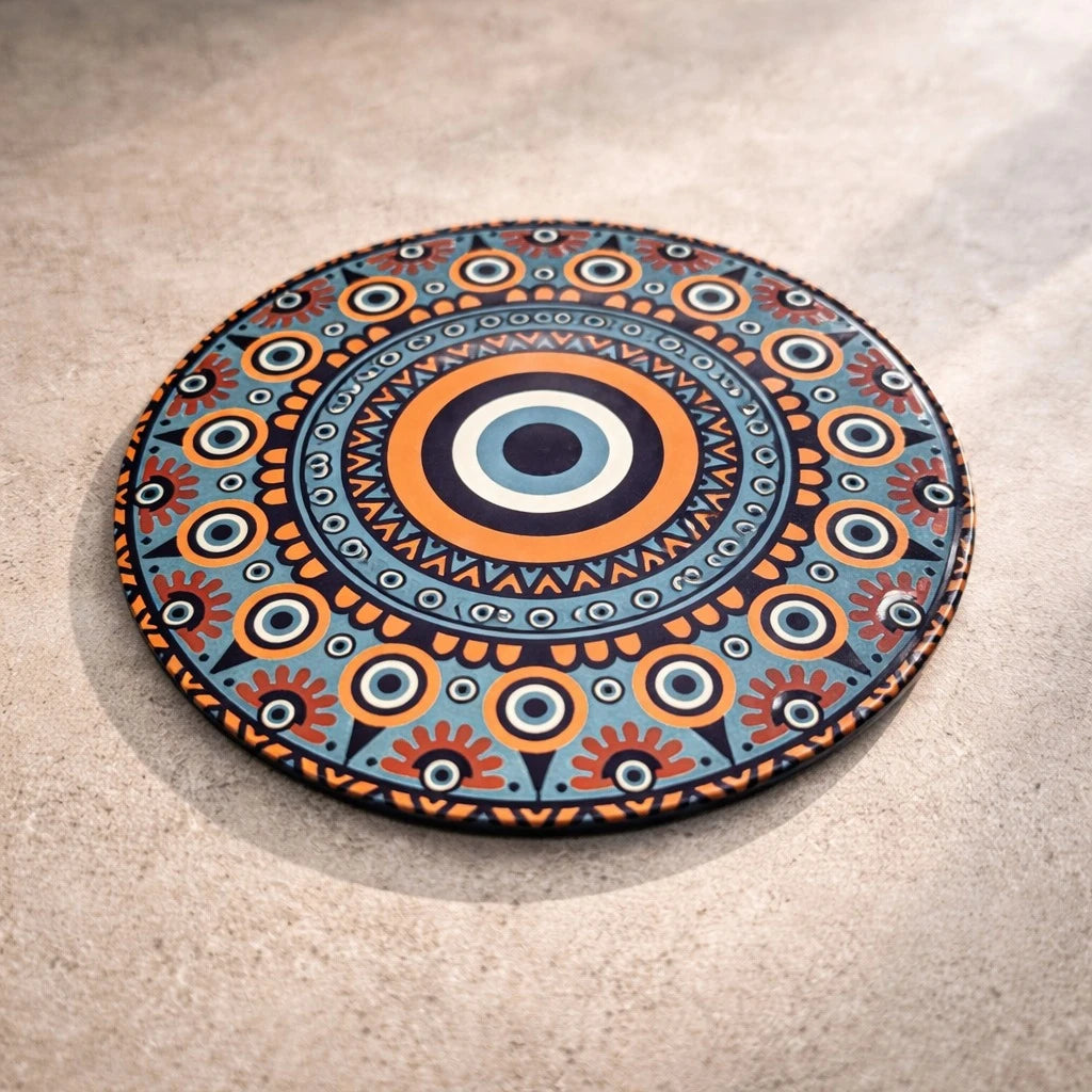 Turkish Round Suplate Heat Resistant Base Mandala Mosaic Design Table Protector Coffee Teapot Kettle Holder Decorative Serving Base 18 cm