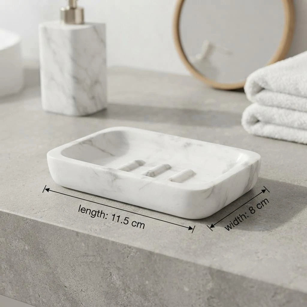 4 Piece Marble Style Bathroom Accessories Set with Soap Dispenser, Toothbrush Holder, Tumbler & Soap Dish - Image 3