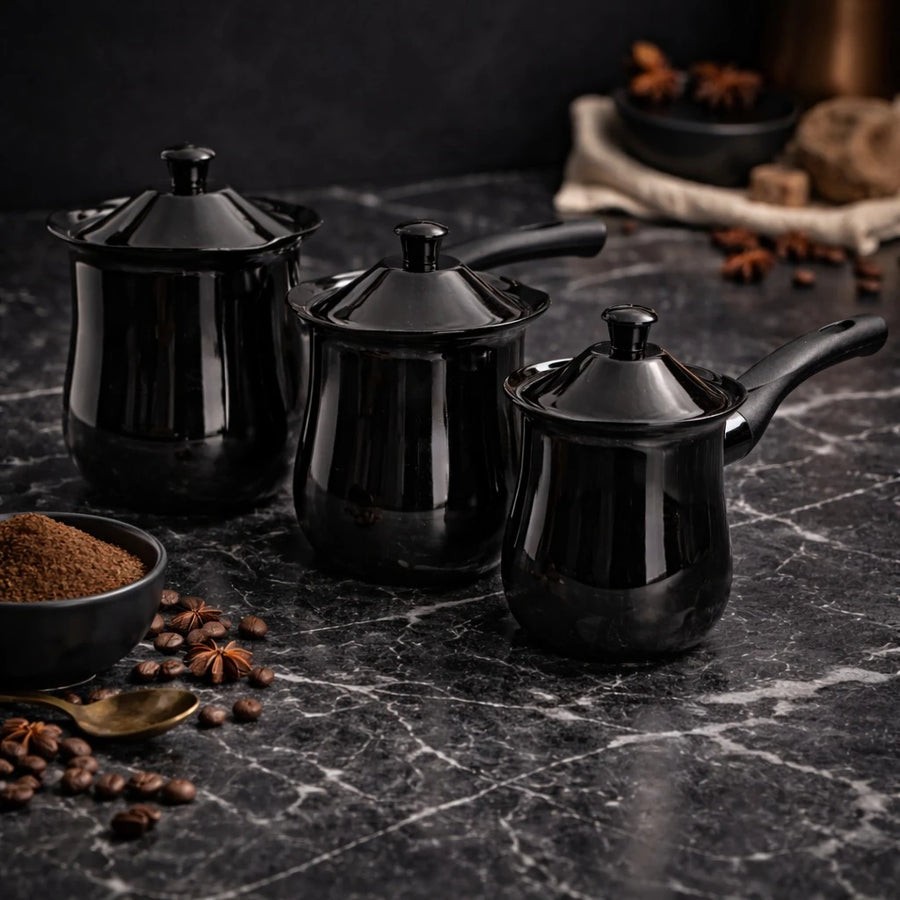 Stainless Steel Turkish Coffee Pot Set 3 Pieces Cezve Ibrik Arabic Coffee Maker Kitchen Cookware Set