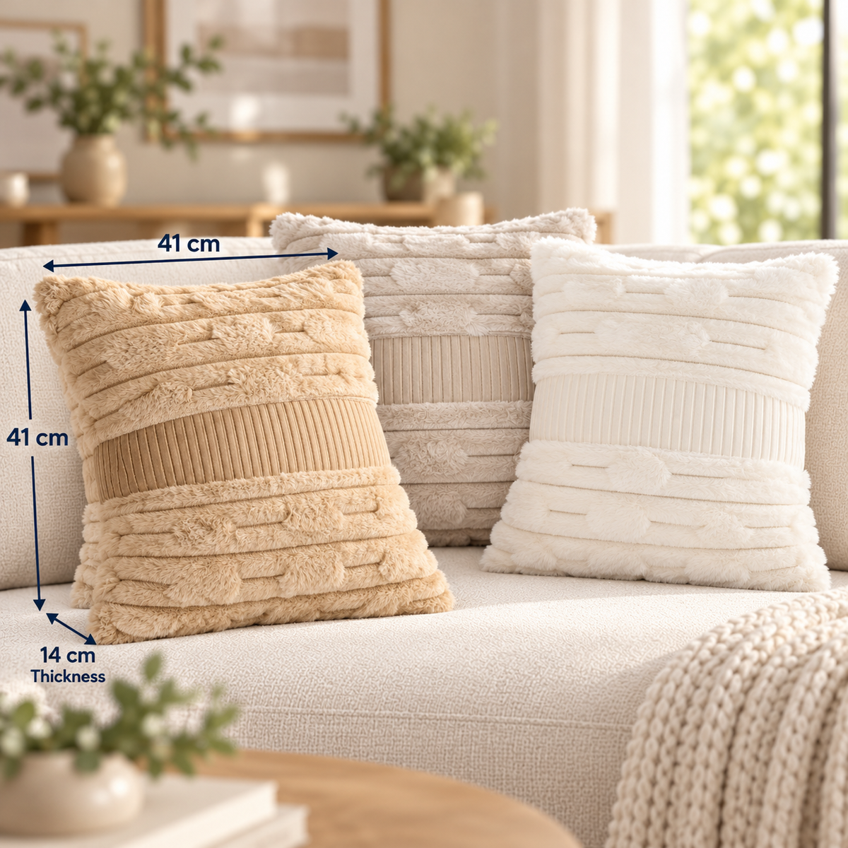 Plush Textured Decorative Cushion with a Zipper