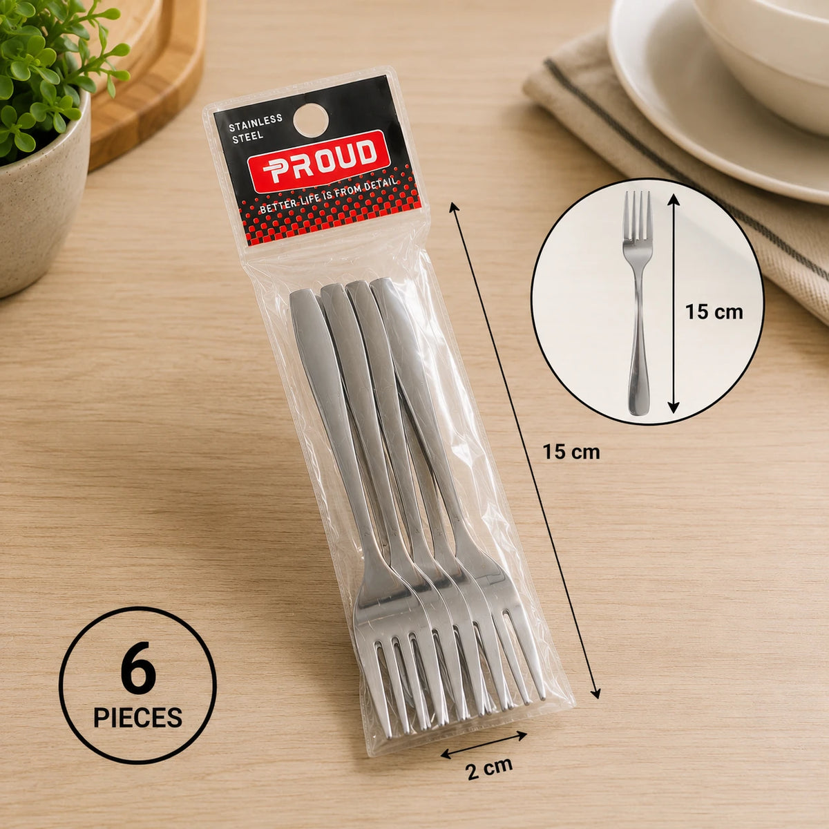 Stainless Steel Dinner Fork Set 6 Pieces 15 cm Kitchen Dining Fork
