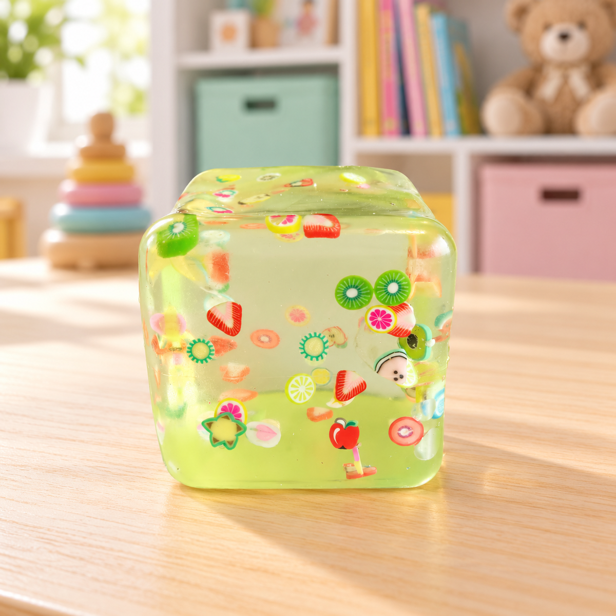 Soft Squishy Sensory Cube with Fruit Decorations