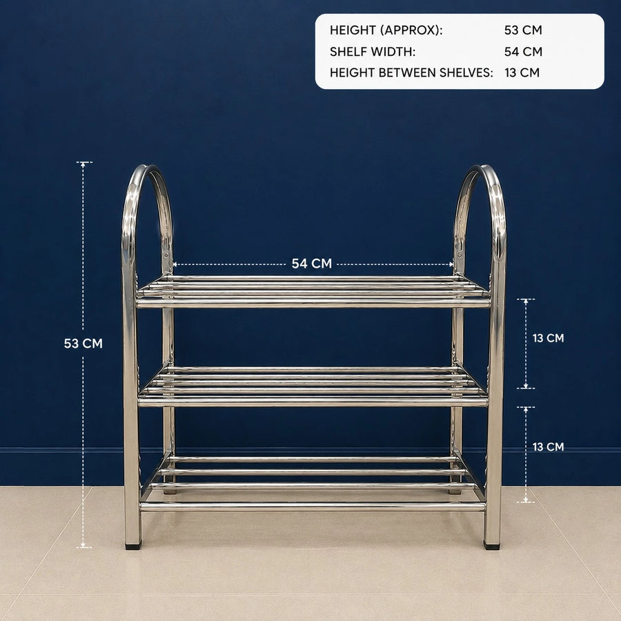 Stainless Steel 3 Tier Shoe Rack Chrome Entryway Organizer Easy Assembly Storage Shelf Stand