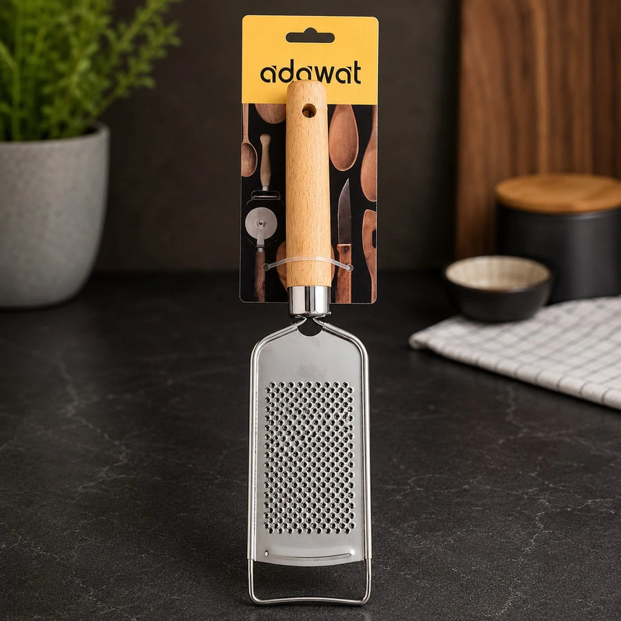Adawat Stainless Steel Hand Grater Wooden Handle Cheese Grater Vegetable Grater Kitchen Grater 26 cm