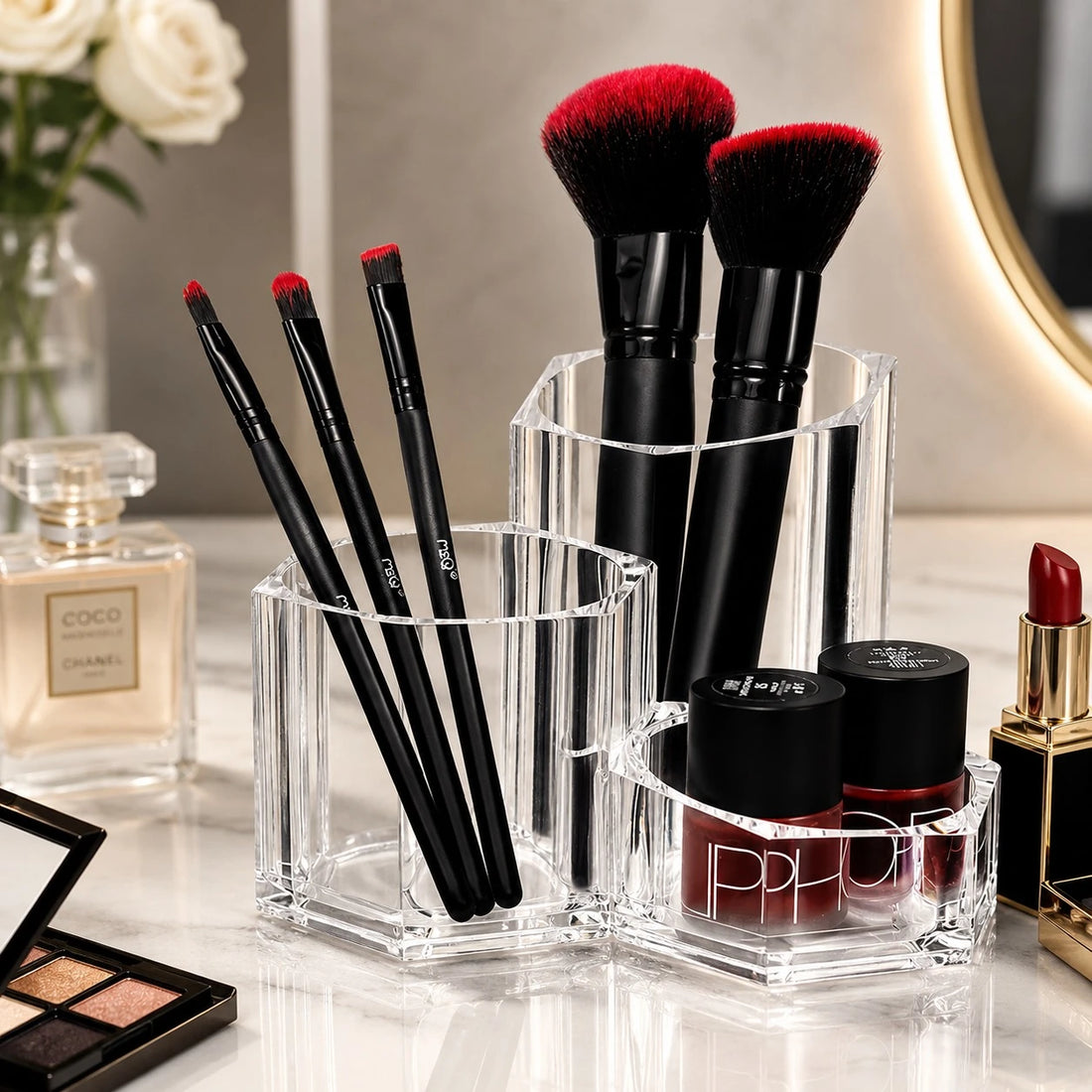 Acrylic Makeup Organizer Cosmetic Brush Holder Lipstick Storage Vanity Organizer Set