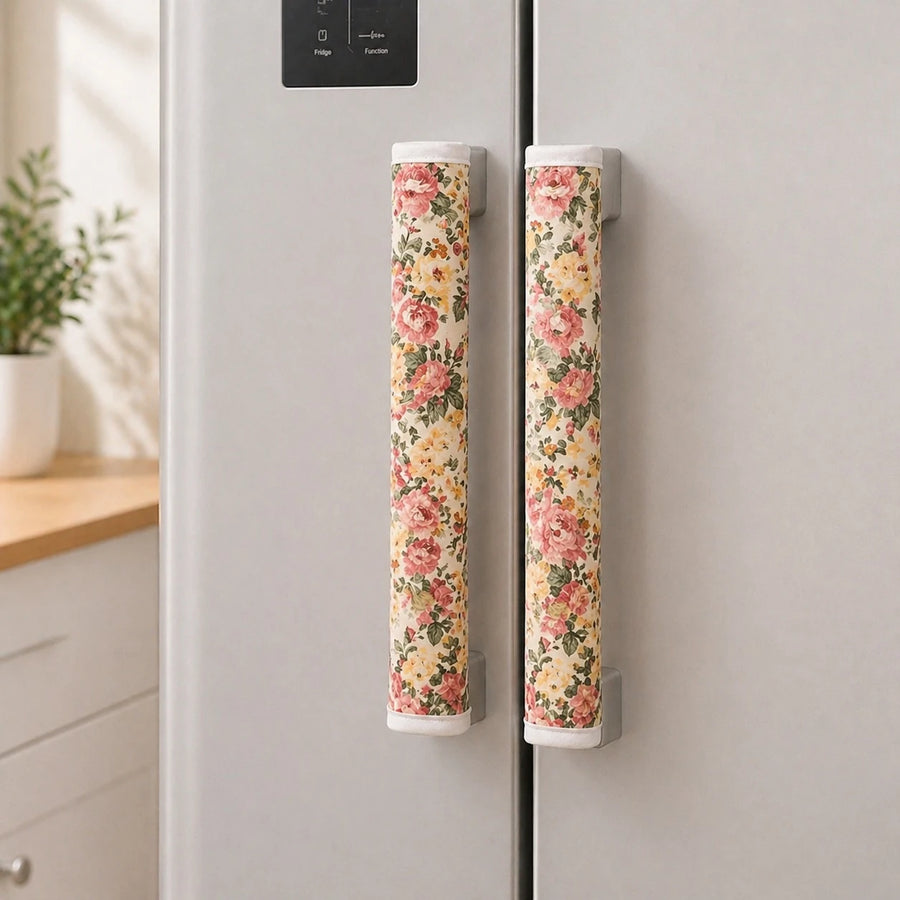 Fridge Handle Covers Set of 2 Soft Padded Washable Kitchen Door Handle Protectors Floral Checkered Assorted Designs