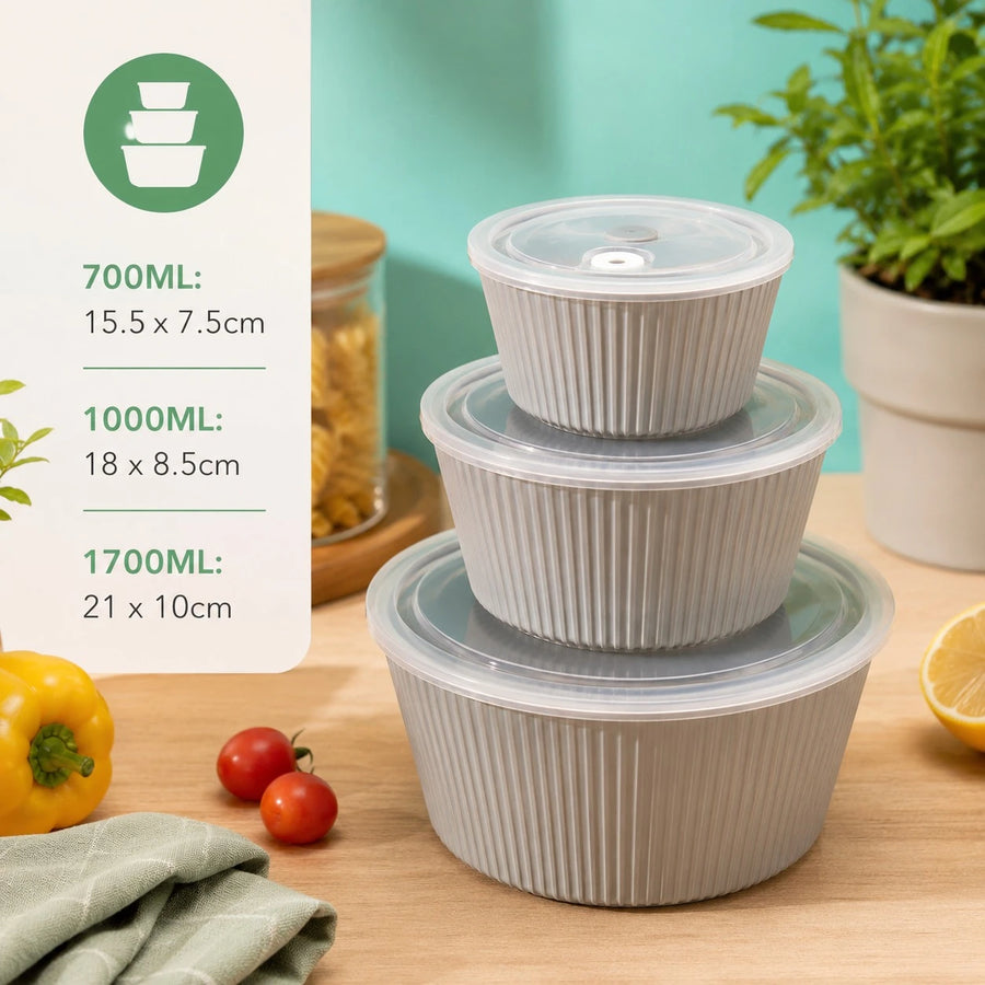 Food Storage Container Set Airtight Kitchen Storage Bowls Meal Prep Containers Ribbed Food Keeper Airtight Lid PP And TPR Microwave Freezer Storage Set