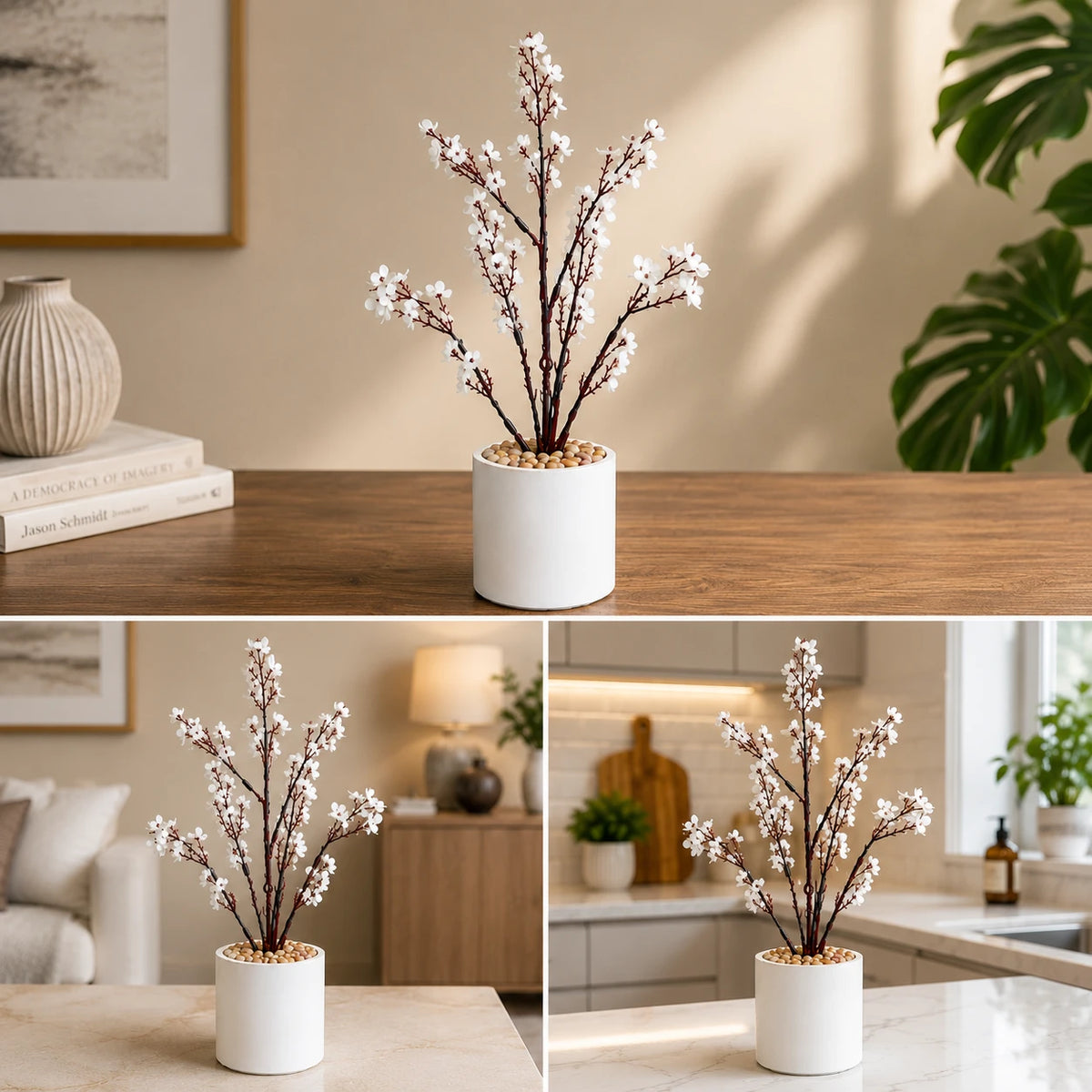 Artificial Flower Plant Cherry Blossom Decorative Pot Home Office Desk Table Decor