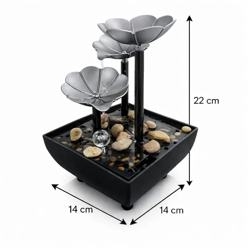 Indoor Tabletop Water Fountain Lotus Zen Decorative Waterfall Feng Shui Home Office Desk Relaxation Decor