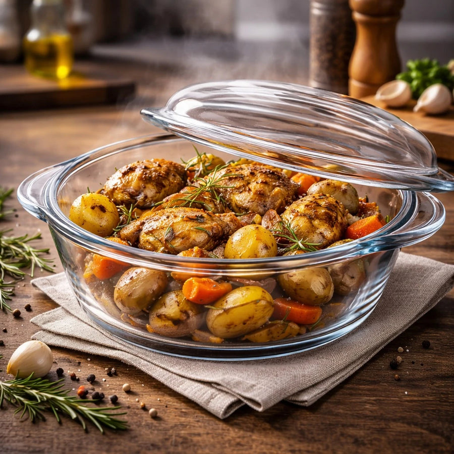 Borart Borosilicate Glass Casserole With Lid Oven Safe Baking Dish Cooking Pot Heat Resistant Kitchen Cookware Serving Dish 2.9L