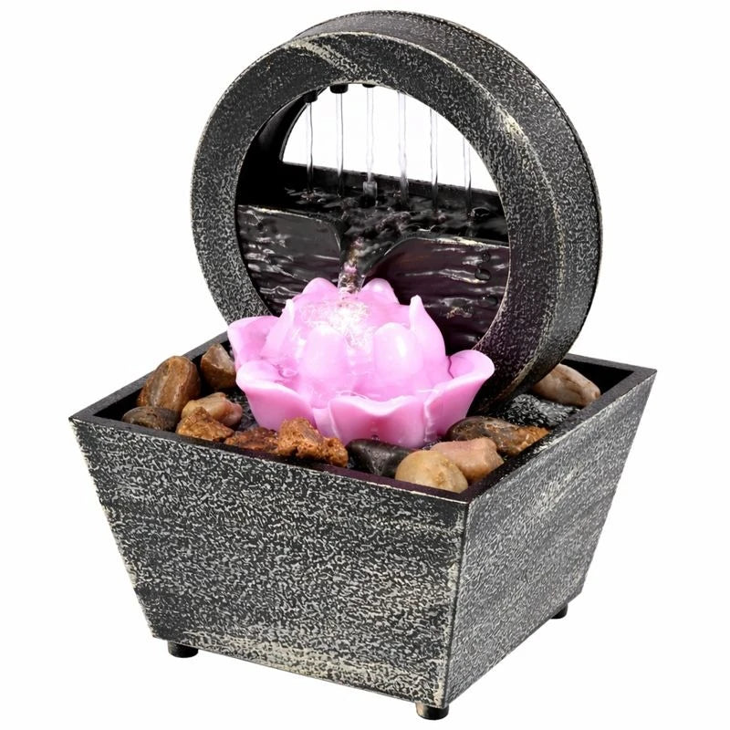 Indoor Tabletop Water Fountain Decorative Lotus Zen Relaxation Home Office Desk Bedroom Meditation Feng Shui Decor
