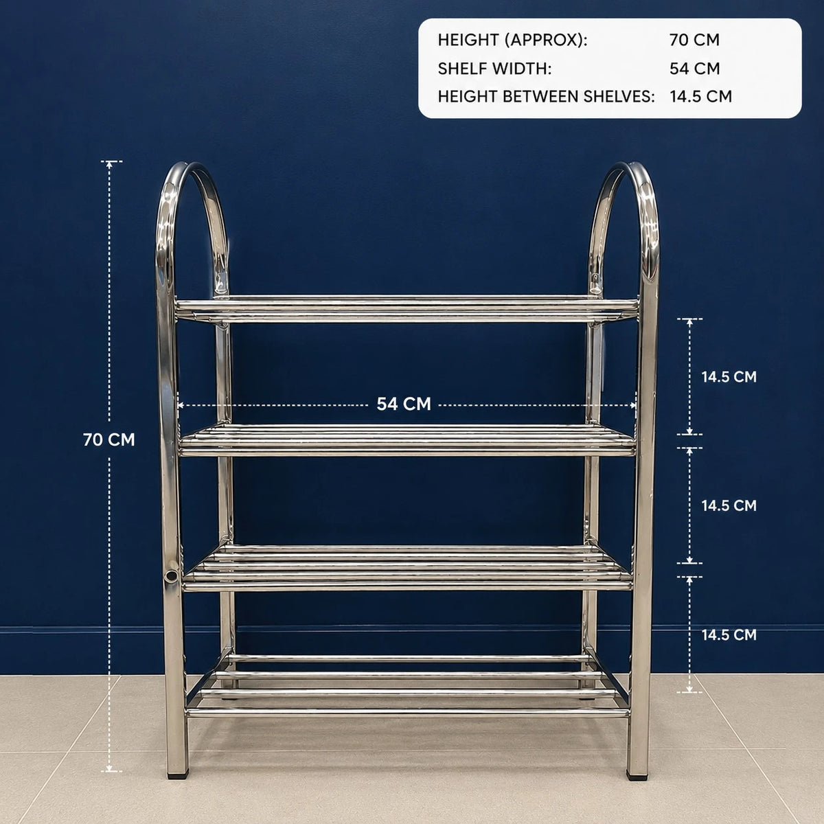 Stainless Steel 4 Tier Shoe Rack Entryway Organizer Easy Assembly Storage Shelf Stand