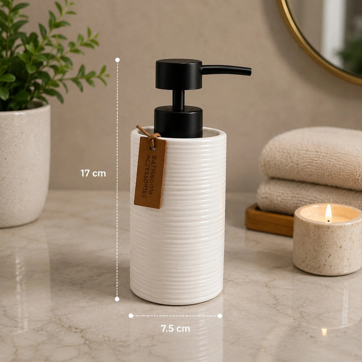 Sanitary Ceramic Bathroom Accessories Toothbrush Holder Organizer Vanity Counter Storage Cup White Ribbed Design - Image 4
