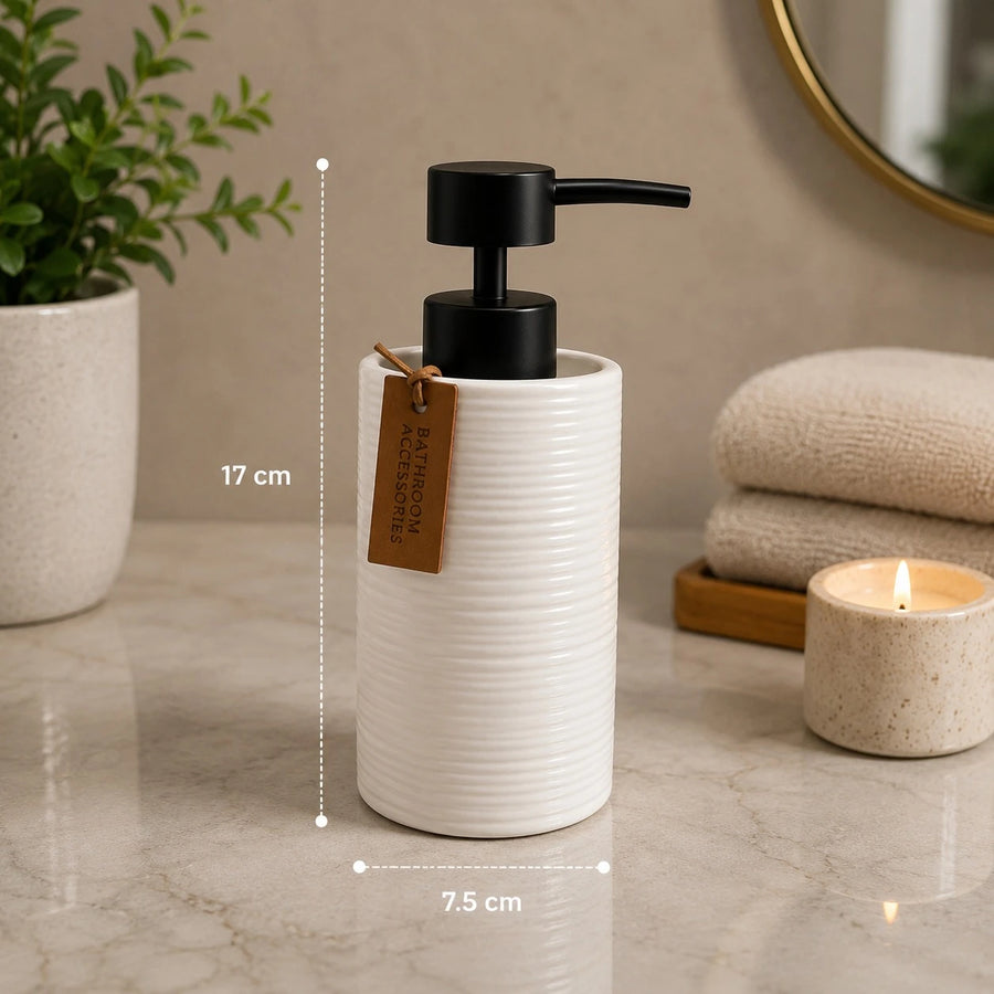 Sanitary Ceramic Bathroom Accessories Toothbrush Holder Organizer Vanity Counter Storage Cup White Ribbed Design