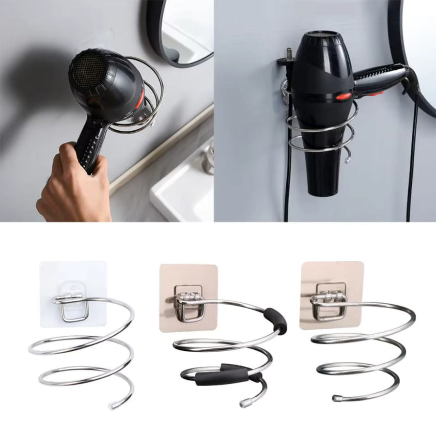Wall Mounted Hair Dryer Holder Stainless Steel Spiral Bathroom Organizer