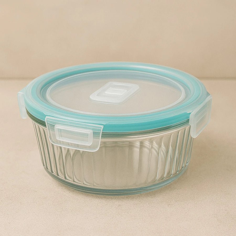 3 Piece Round Glass Food Container Set Food Storage Bowls with Lids for Kitchen Pantry Refrigerator and Meal Prep