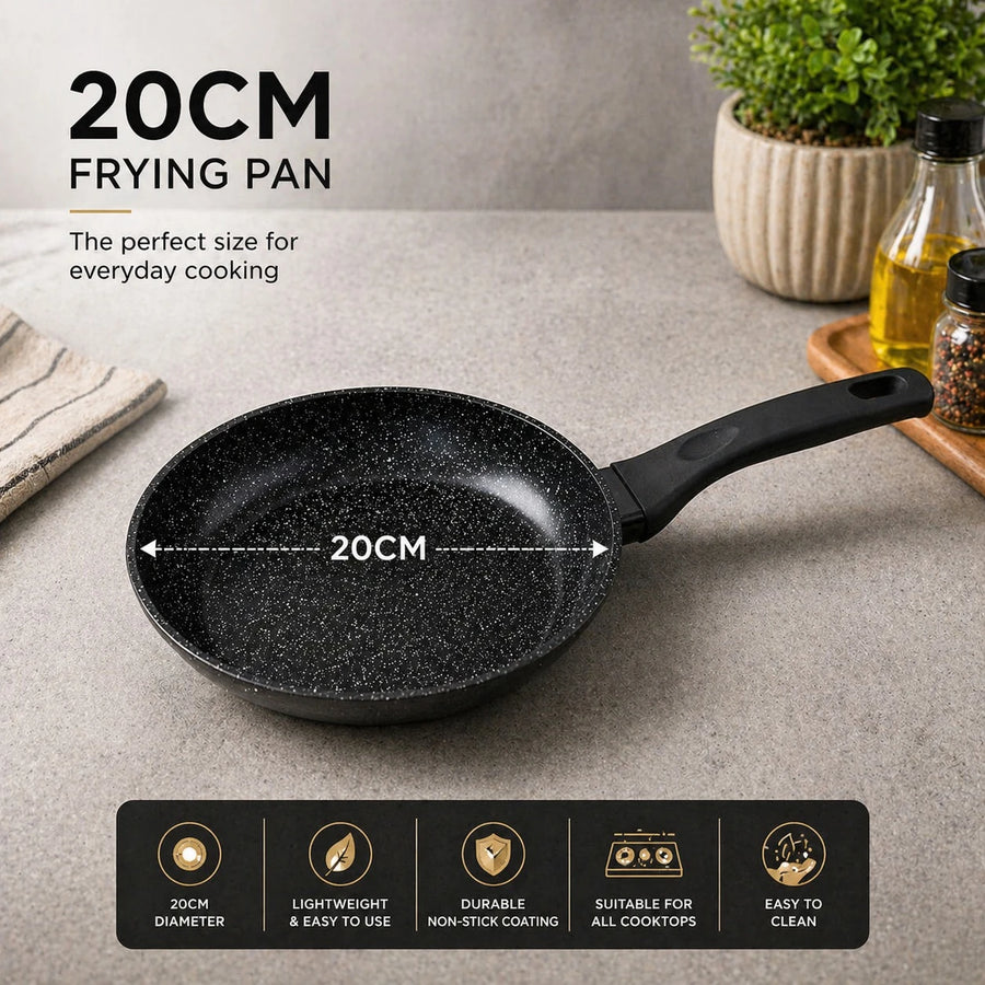 20 cm Aluminum Cookware Frying Pan Granite Coating Non Stick 4mm Thick Cooking Pan