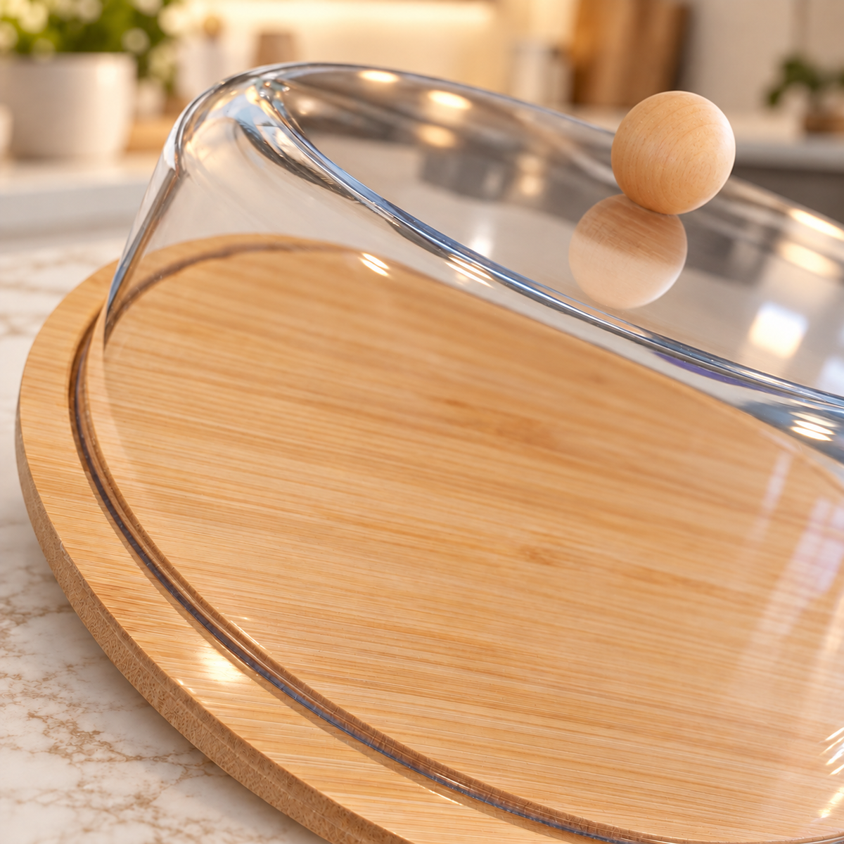 Bamboo Cake Serving Board with Clear Cover