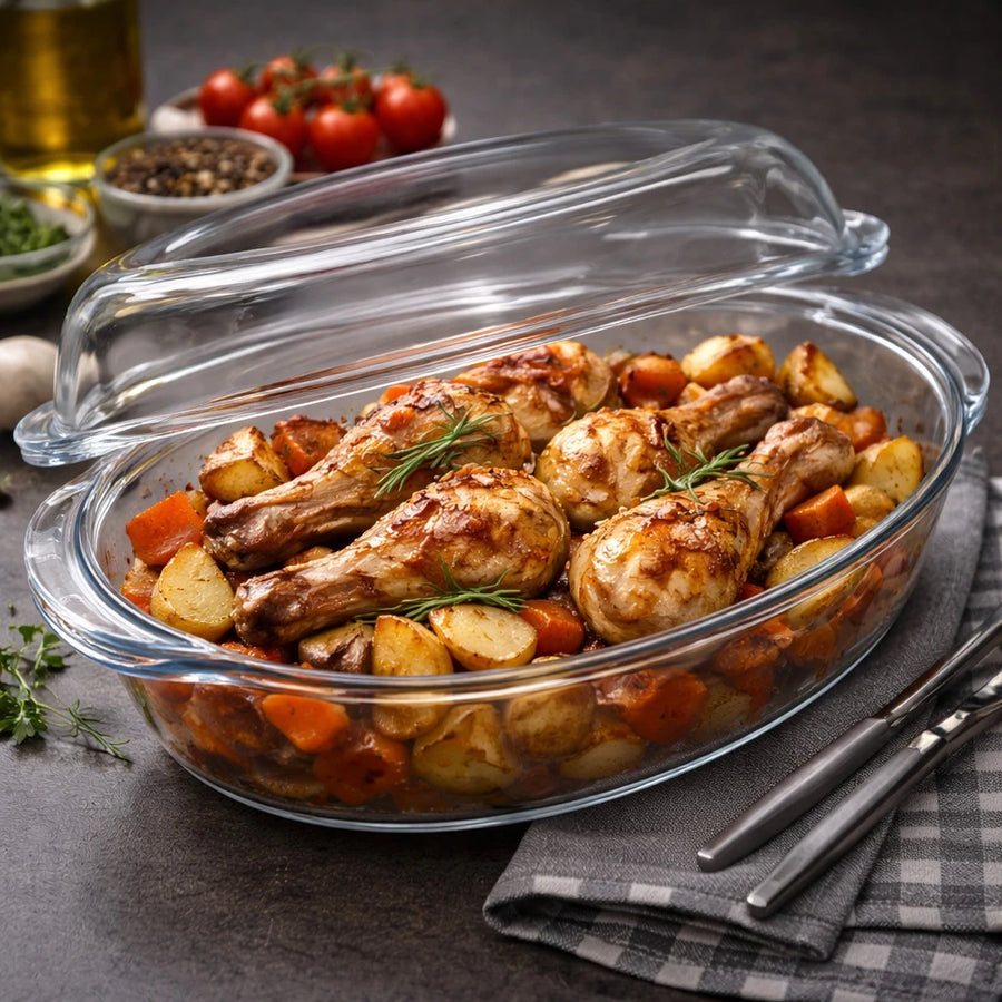 Borart Oval Glass Casserole Dish With Lid Tempered Glass Baking Dish Roasting Dish Oven Dish Microwave Safe Serving Dish Turkish Made 3800 ml