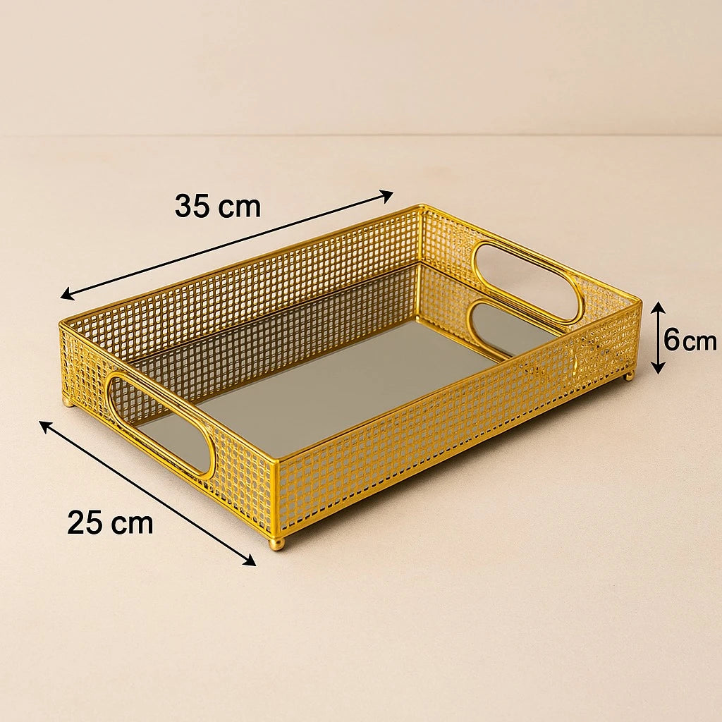 Gold Mesh Mirror Serving Trays – 2 Pcs Set, 35×25 cm & 30×20 cm - Image 5